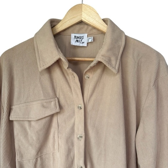 Princess Polly Lightweight Corduroy Shacket Long Sleeve Shirt, Cream Beige, 8 - Picture 4 of 11